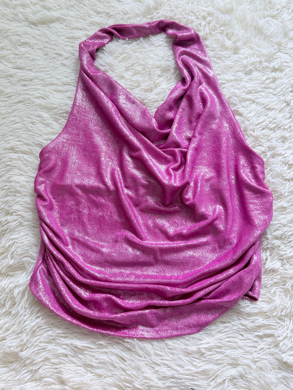 Gaze Shimmery Pink Halter Cowl Tank